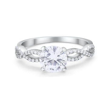 Infinity Shank Engagement Bridal Ring Round Simulated CZ 925 Sterling Silver